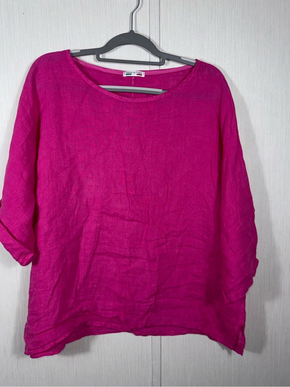 Made In Italy Women's SS 100% Linen Bright Pink Boho Cottage Resortwear